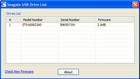 Okno USB Drive List utility