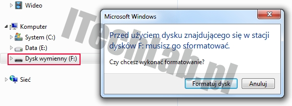 Pendrive chce się formatować, błąd systemu plików w MS Windows